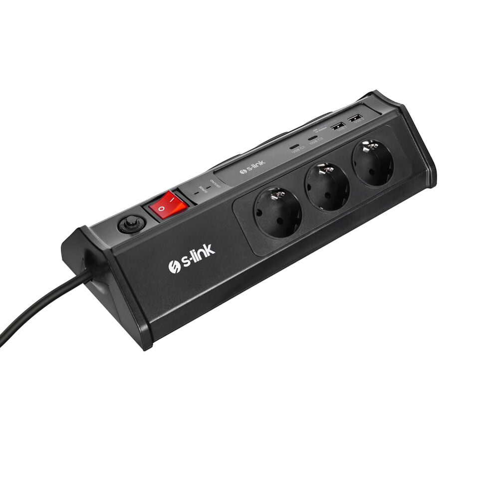 S-Link Prz03 Akim Korumali Priz Prizhive 3M 630 Joule 1.5Mm 2 Usb 2 Typec 2.4A/5V500V 6000V 6Li