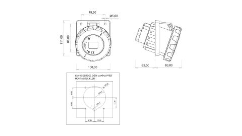 Bemis  3/63A. 45° Eğik Makine Priz IP67 BC1-4403-7420