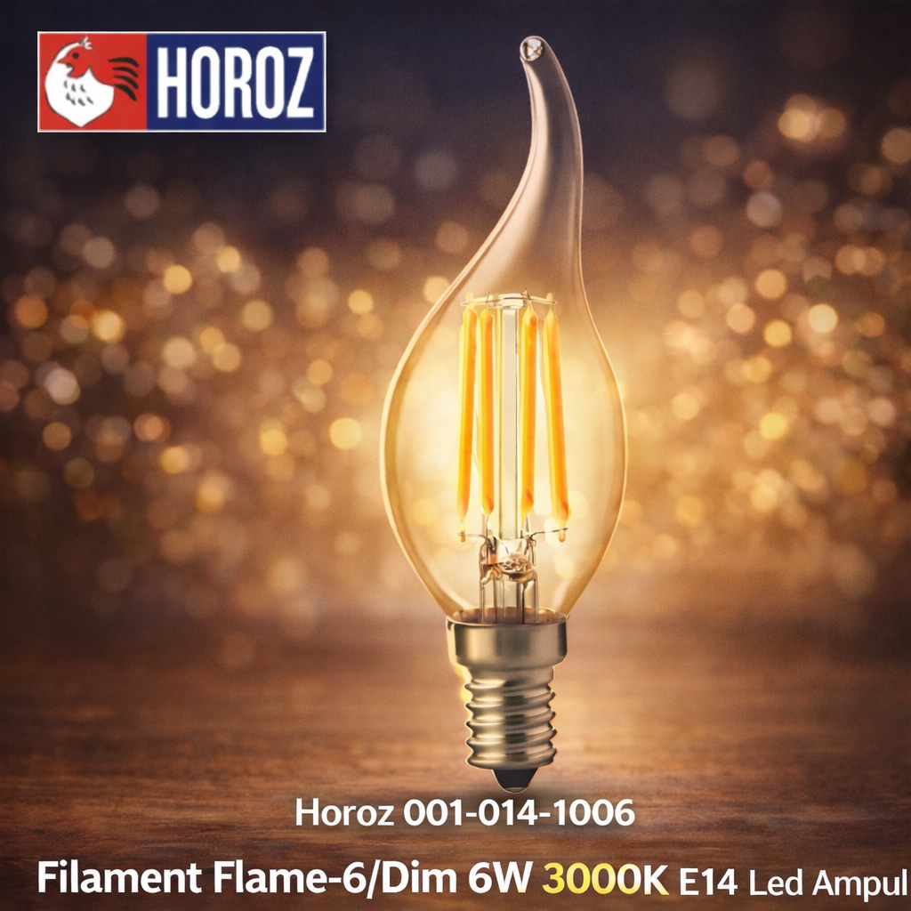 Horoz 001-014-1006 Filament Flame-6/Dim 6W 3000K E14 Led Ampul