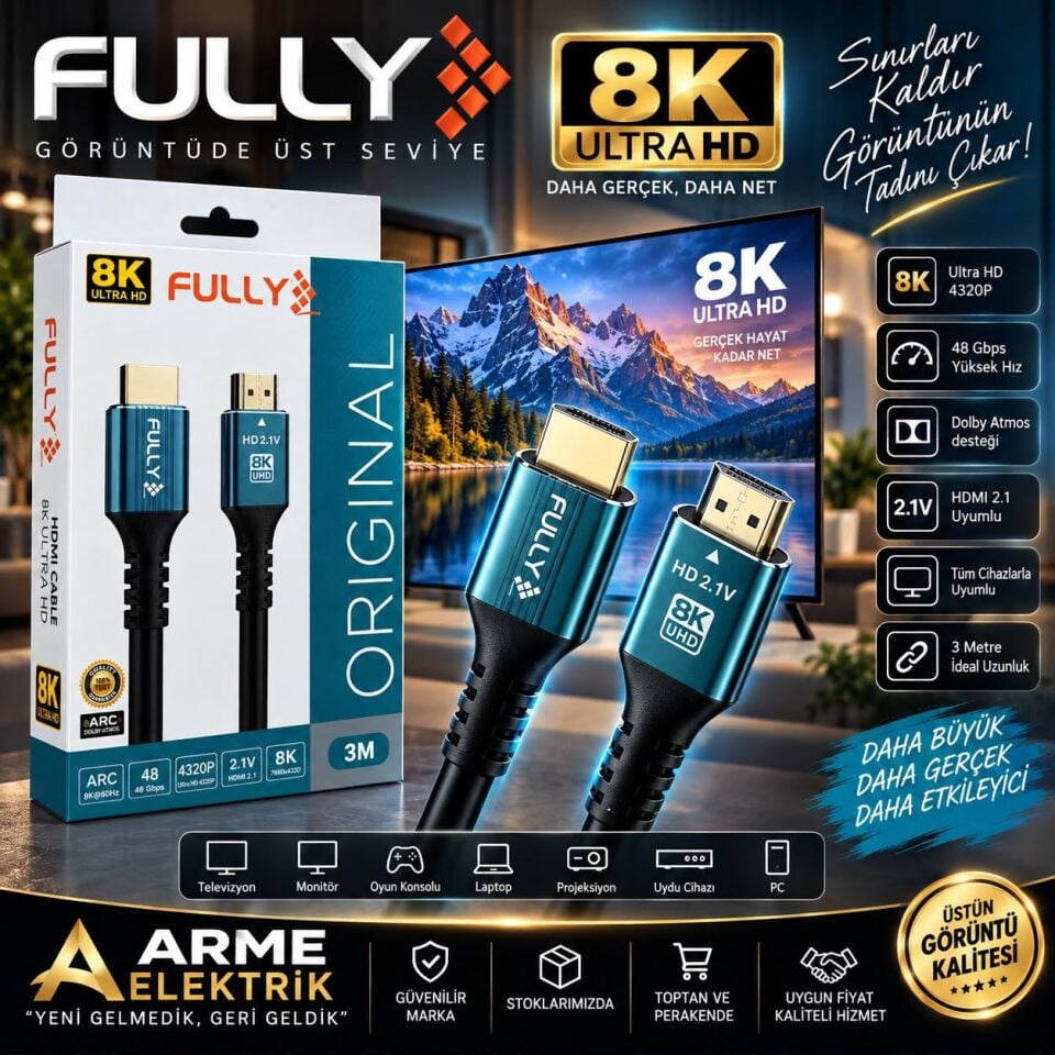 HDMI Kablo 8K 3 Mt Siyah Renk