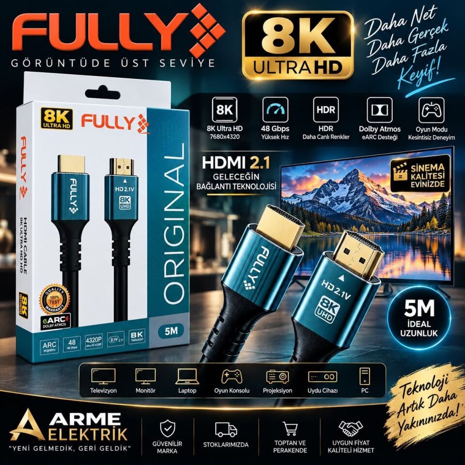 HDMI Kablo 8K 5 Mt Siyah Renk