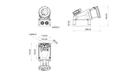 Bemis  3/63A. 90° Eğik 1/16A. Makine Prizli Duvar Priz IP67 BC1-4403-7537
