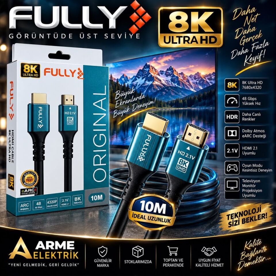 HDMI Kablo 8K 10 Mt Siyah Renk