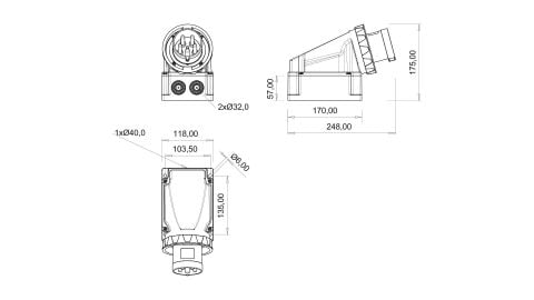 Bemis  3/63A. 90° Eğik Duvar Fiş IP67 BC1-4403-7236
