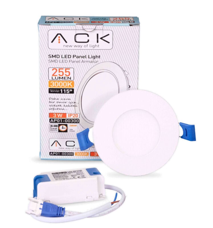 Ack Sıva Altı Yuvarlak Led Panel Beyaz 3W 3000K