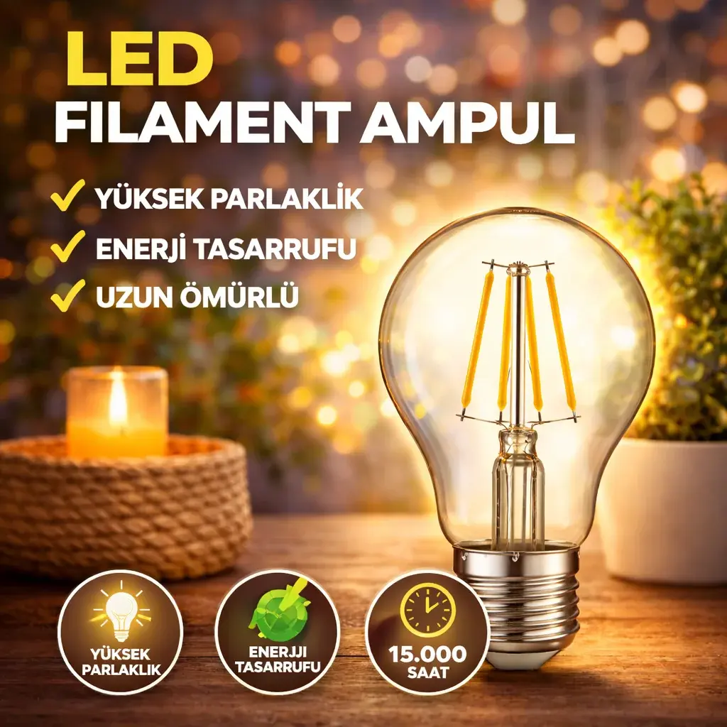 Horoz 001-015-0008 Filament Globe-8 8W 6400K E27 Led Ampul