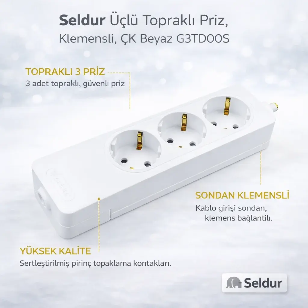 Seldur Üçlü Toprakli Priz, Klemensli, ÇK G3TD00S