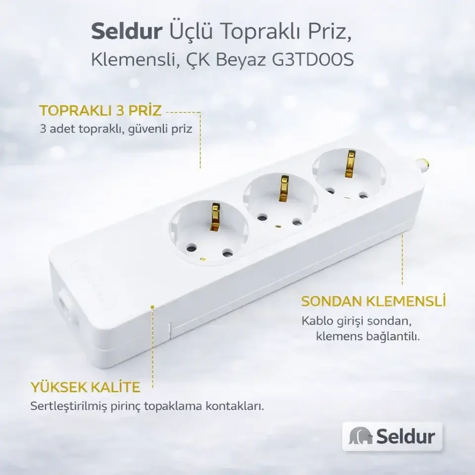 Seldur Üçlü Toprakli Priz, Klemensli, ÇK G3TD00S