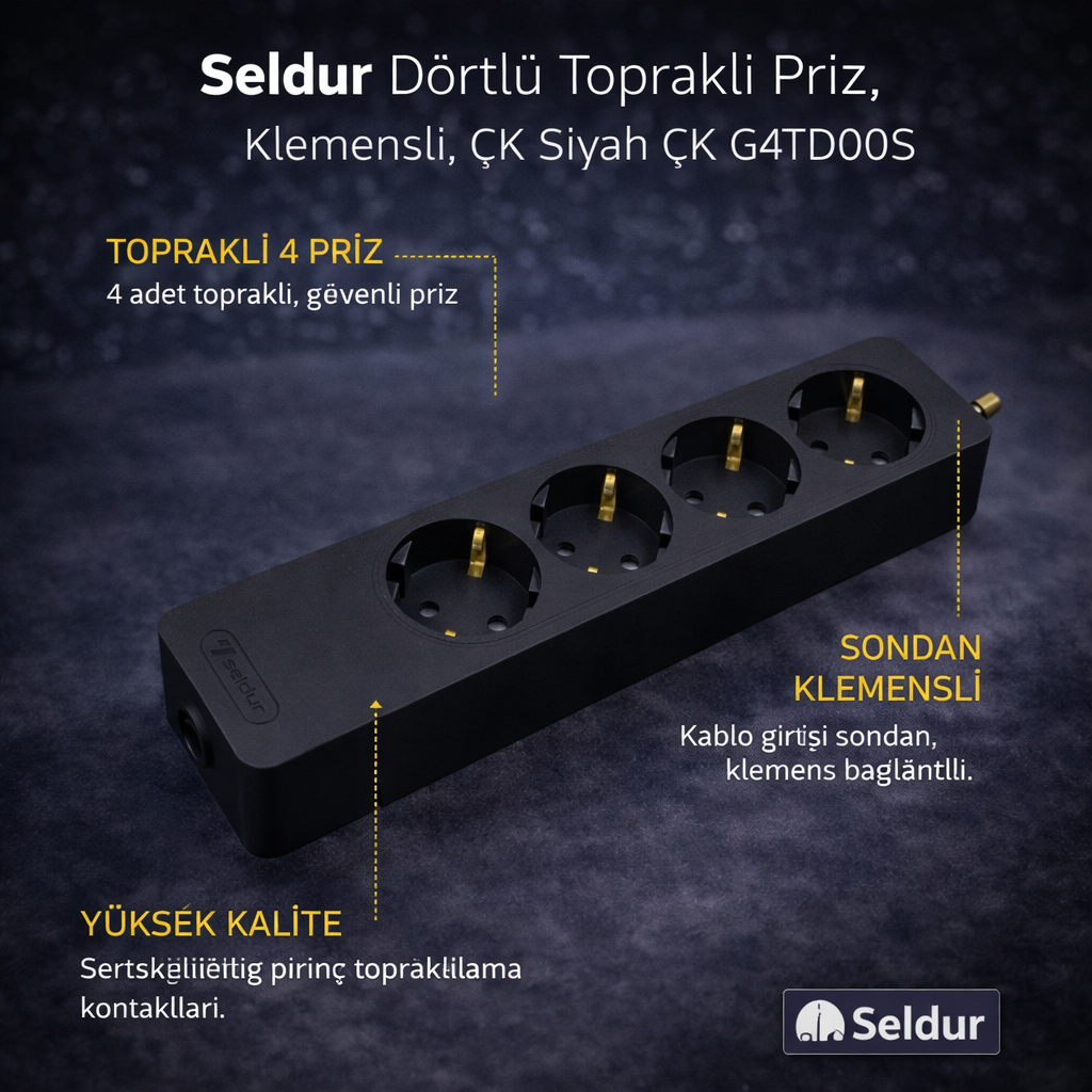 Seldur Dörtlü Toprakli Priz, Klemensli, ÇK Siyah ÇK G4TD00S