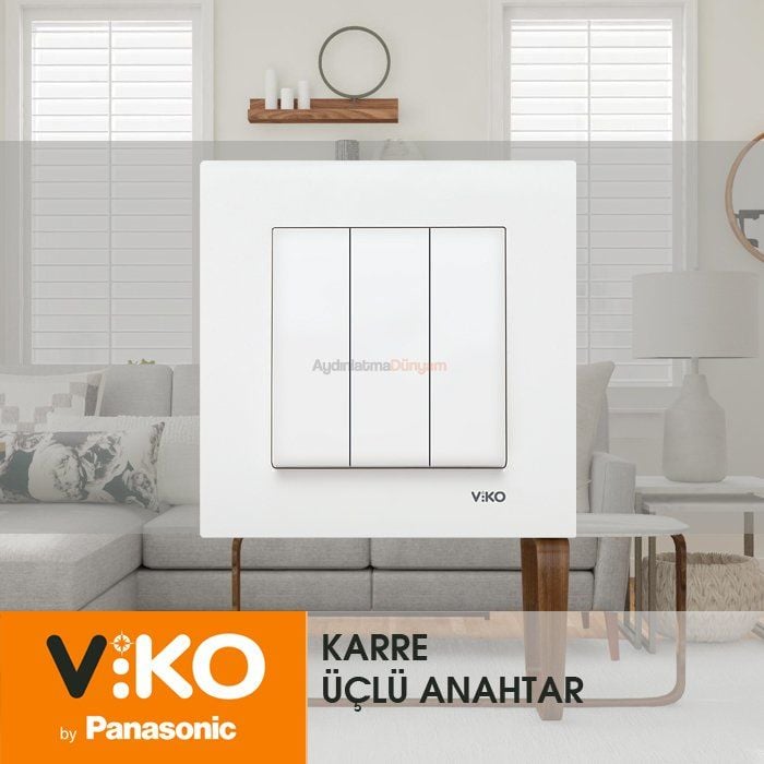 Viko Karre Beyaz Üçlü Anahtar  Çerceve Dahil