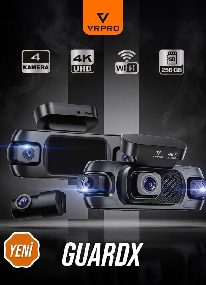 Araç Kayit Kamerasi 4 Kamerali 3'' Ekran 4K+2K*3-G Sensor-24H Parkin Vrpro Guardx