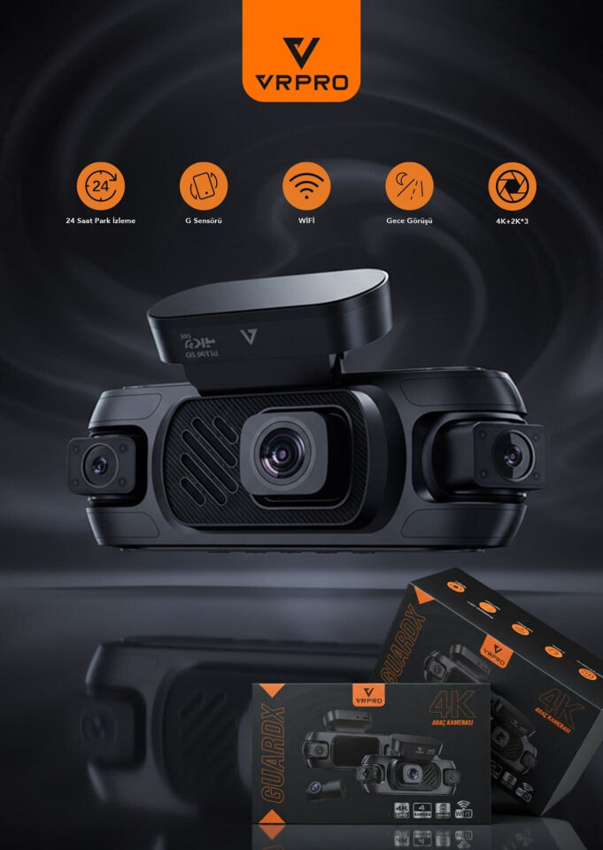 Araç Kayit Kamerasi 4 Kamerali 3'' Ekran 4K+2K*3-G Sensor-24H Parkin Vrpro Guardx