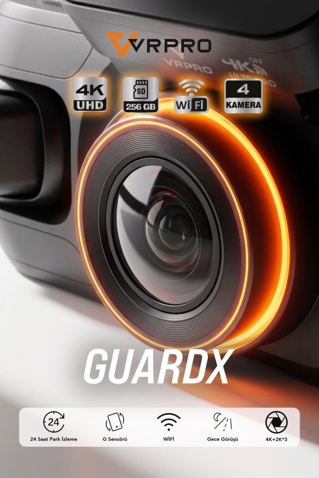 Araç Kayit Kamerasi 4 Kamerali 3'' Ekran 4K+2K*3-G Sensor-24H Parkin Vrpro Guardx