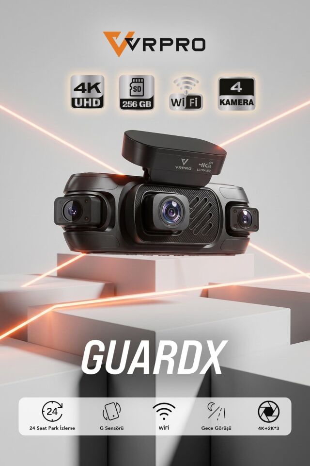 Araç Kayit Kamerasi 4 Kamerali 3'' Ekran 4K+2K*3-G Sensor-24H Parkin Vrpro Guardx