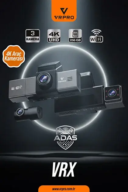 Araç Kayit Kamerasi 3 Kamerali 3.2'' Ekran Adas+Bsd-4K+2K+2K--Wifi-24H Vrpro Vrx