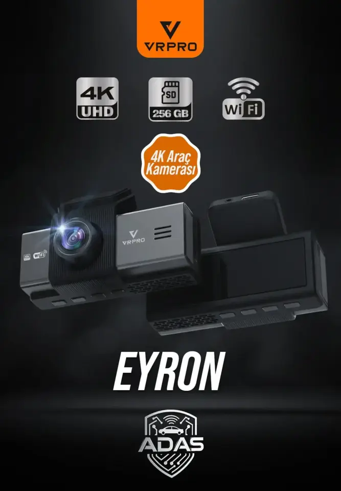 Araç Kayit Kamerasi 2 Kamerali 3.2'' Ekran Adas+Bsd+Gps-4K+2K-G Sen. Vrpro Eyron