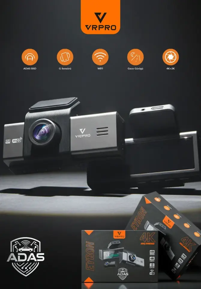 Araç Kayit Kamerasi 2 Kamerali 3.2'' Ekran Adas+Bsd+Gps-4K+2K-G Sen. Vrpro Eyron