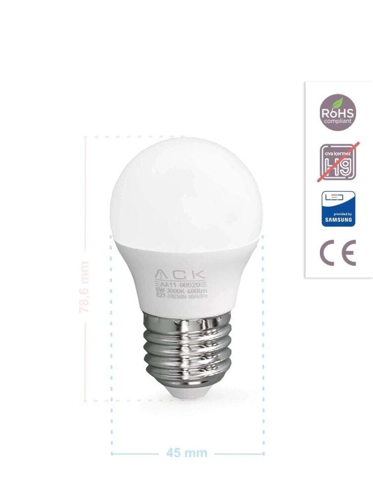 ACK 5W 220-240V E27 3000K Top Led Ampul AA11-00520