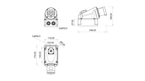 Bemis  4/63A. 90° Eğik P. Prizli Duvar Fiş   IP44 BC1-4504-2238