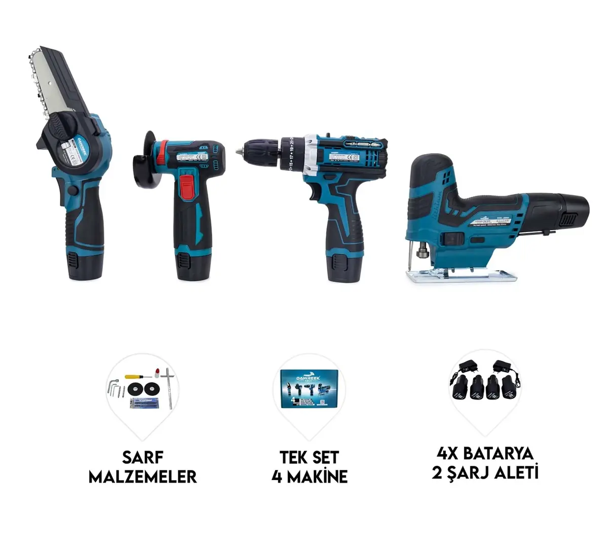 Dawreek DÖRTLÜ SET MKY (Mini testere+ avuç taşlama+akülü vidalama+dekupaj)