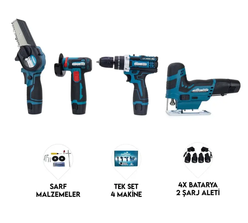 Dawreek DÖRTLÜ SET MKY (Mini testere+ avuç taşlama+akülü vidalama+dekupaj)
