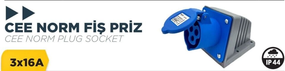 BYLION Cee Norm 16A 220V Ip44 3K Duvar Prizi