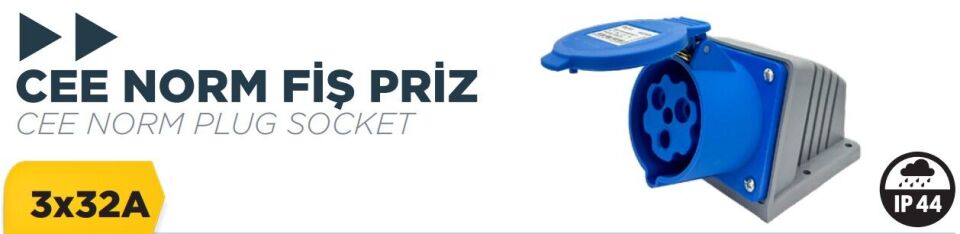 BYLION Cee Norm 32A 220V Ip44 3K Duvar Prizi
