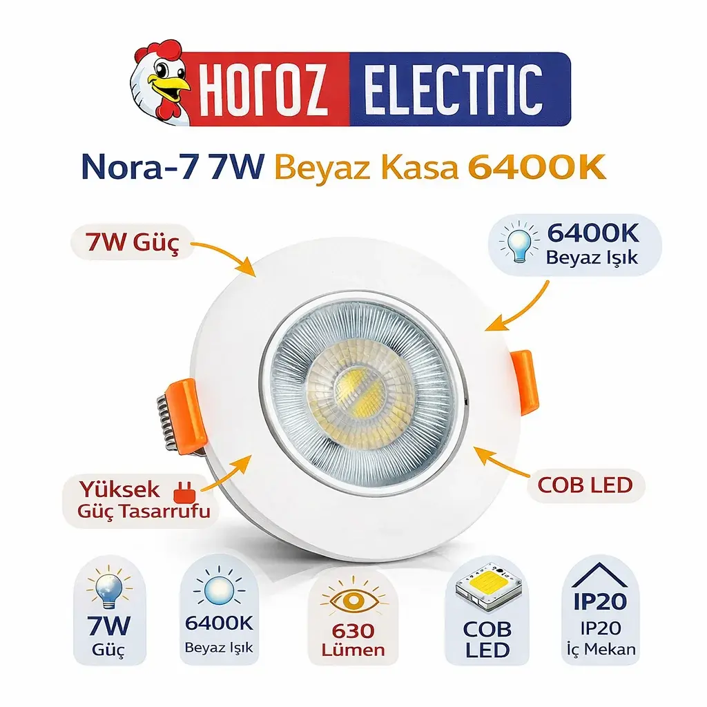 Horoz 016-053-0007 Nora-7 7W Beyaz Kasa 6400K