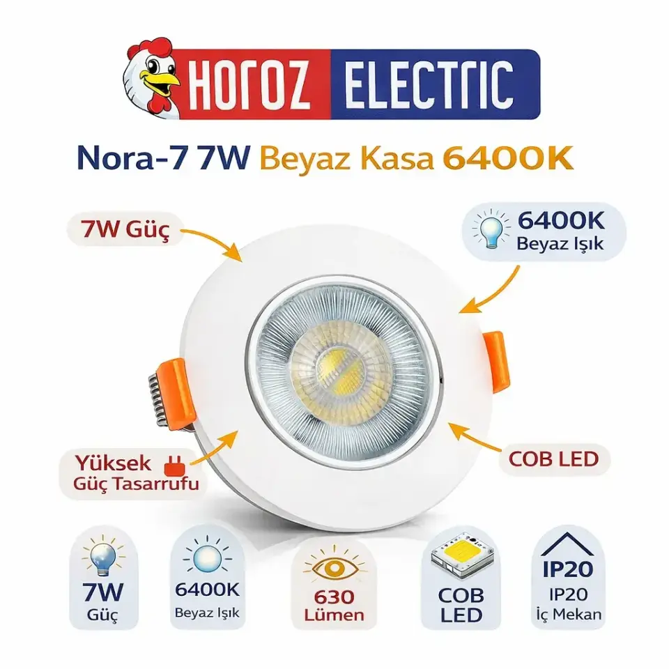 Horoz 016-053-0007 Nora-7 7W Beyaz Kasa 6400K