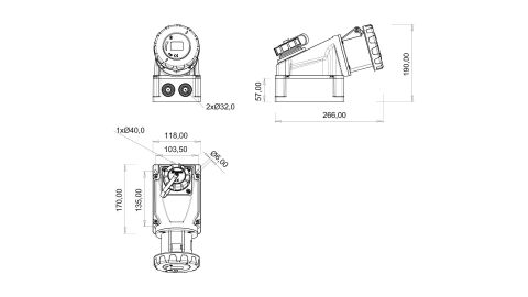 Bemis  4/63A. 90° Eğik 1/16A. M. Prizli Duvar Priz   IP67 BC1-4504-7537