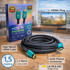 HDMI Kablo 8K 1,5 Mt Siyah Renk