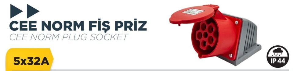 BYLION Cee Norm 32A 380V Ip44 5K Duvar Prizi