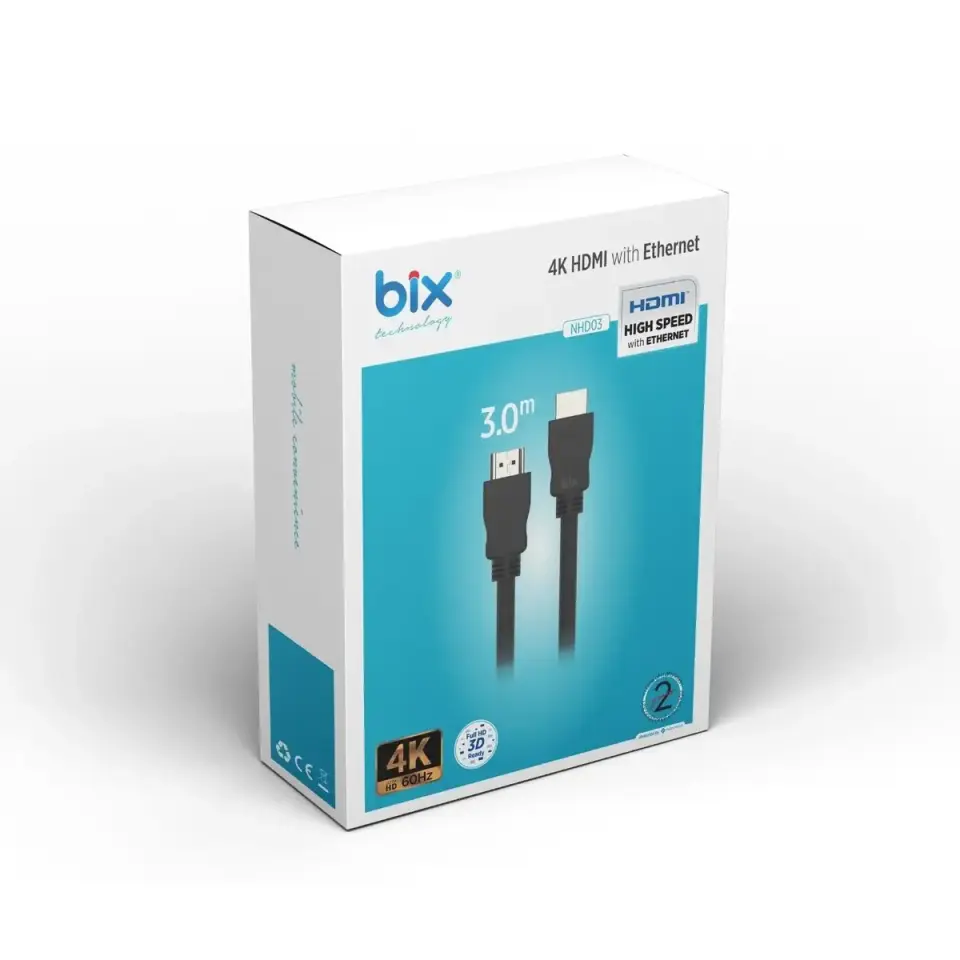 Bix 3 Metre NHD03 4K 60Hz Yüksek Hızlı Ethernet ve HDMI Kablosu