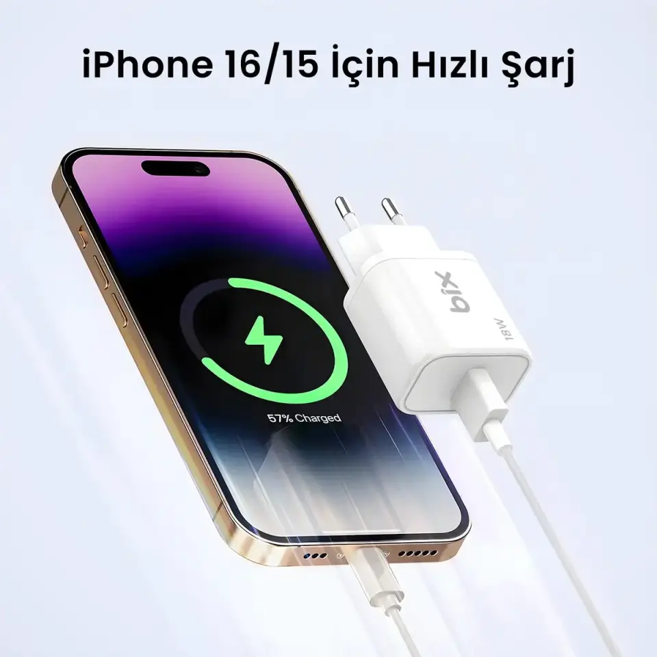 BXQC18 USB-A 18W QC 3.0 Akıllı Çipli ve Kısa Devre Korumalı Hızlı Şarj Adaptörü Beyaz