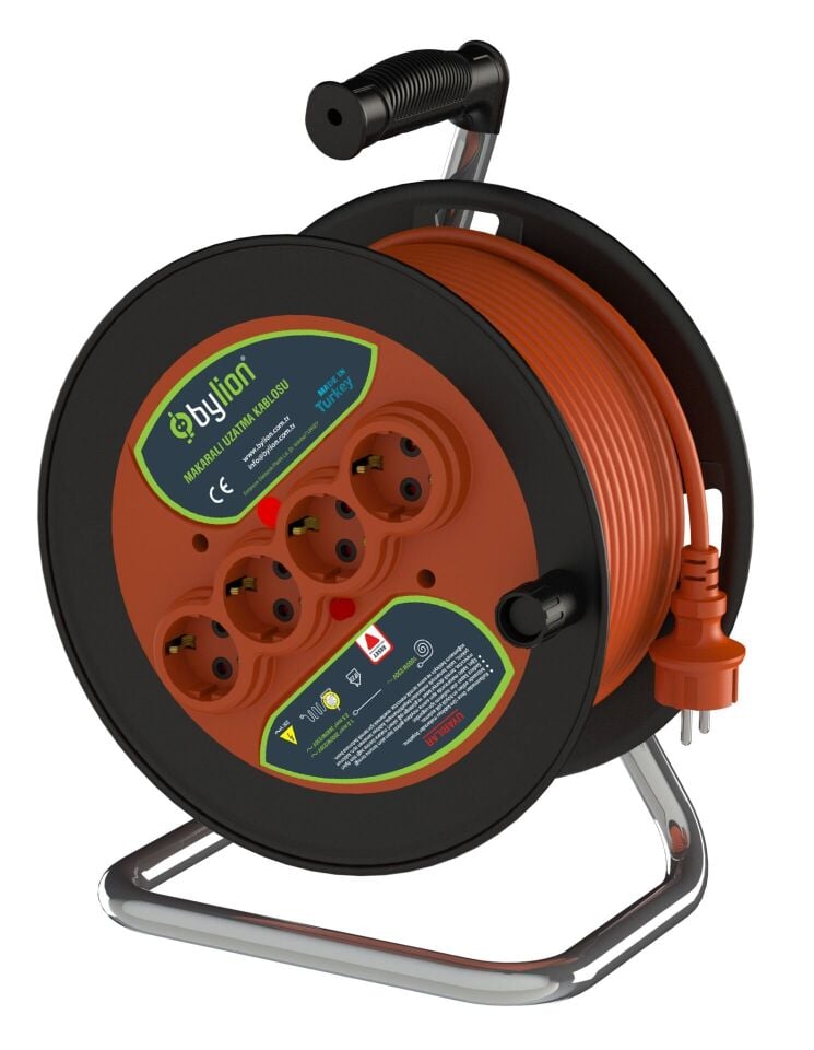 BYLION Pmk-50325-F Pls Bobin Ø280 Ip20 F Type (Schuko) 3X2,5 50M Turuncu Kablo