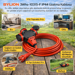 BYLION 3Whs-10315-F Ip44 F Type (Schuko) 3X1,5 10M Turuncu Kablo