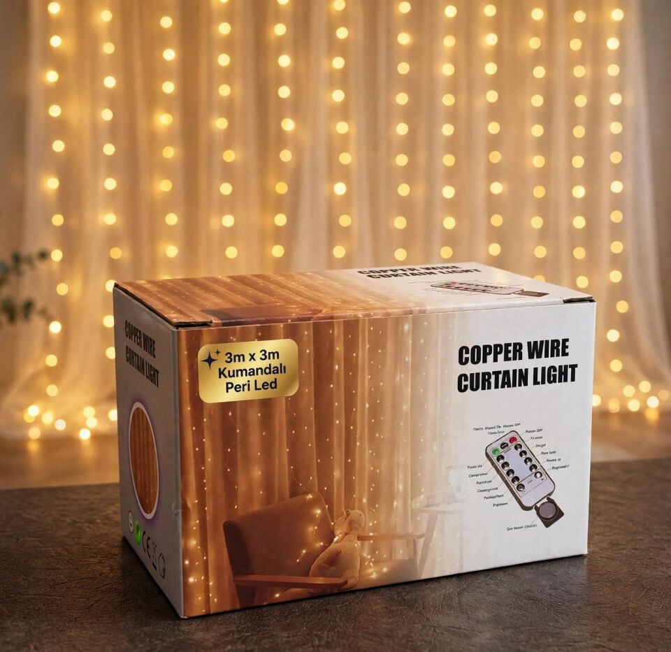 Perde Led Işık 3 X 3 Metre 300 Ledli Kumandalı Usb'li 8 Animasyonlu