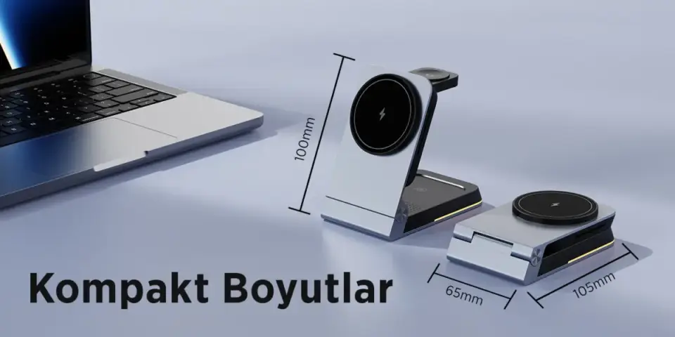 Bix BXMW5 3’ü 1 Arada 15W Akıllı Telefon TWS Kulaklık ve Akıllı Saat için Katlanabilir Manyetik Kablosuz Şarj Cihazı