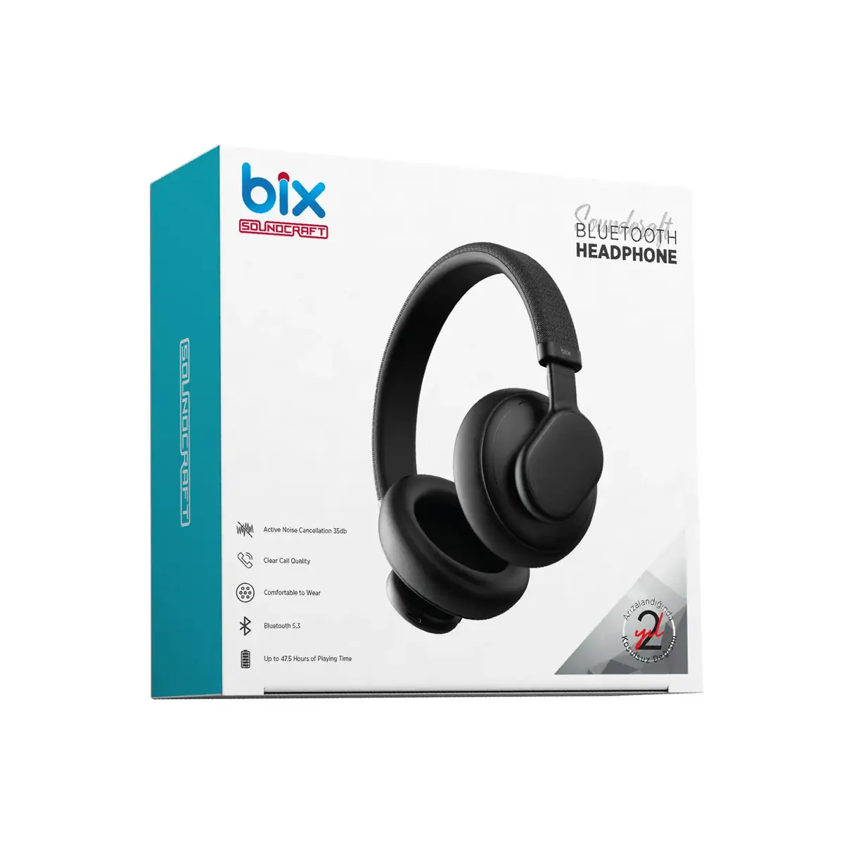Bix ANC Soundcraft Hibrit Aktif Gürültü Engelleme, 47.5 Saat Çalma Süreli Bluetooth 5.3 Kulak Üstü Kulaklık