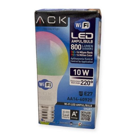 ACK AA14-60920 10W E27 Wi-Fi Akıllı Led Ampul
