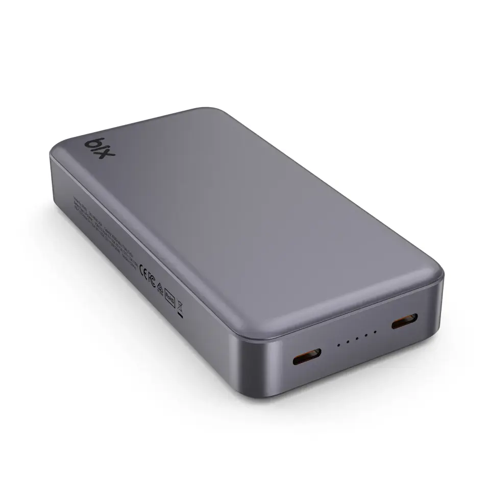 Bix PB205 20000mAh PD 20W Çift USB-C Portlu Hizli Sarj Destekli Tasinabilir Metal Powerbank Koyu Gri
