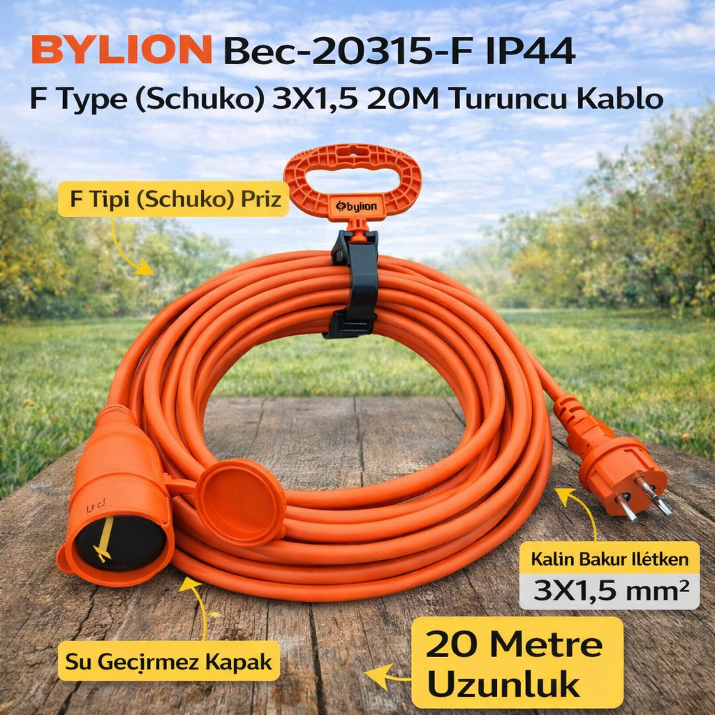 BYLION Bec-20315-F Ip44 F Type (Schuko) 3X1,5 20M Turuncu Kablo