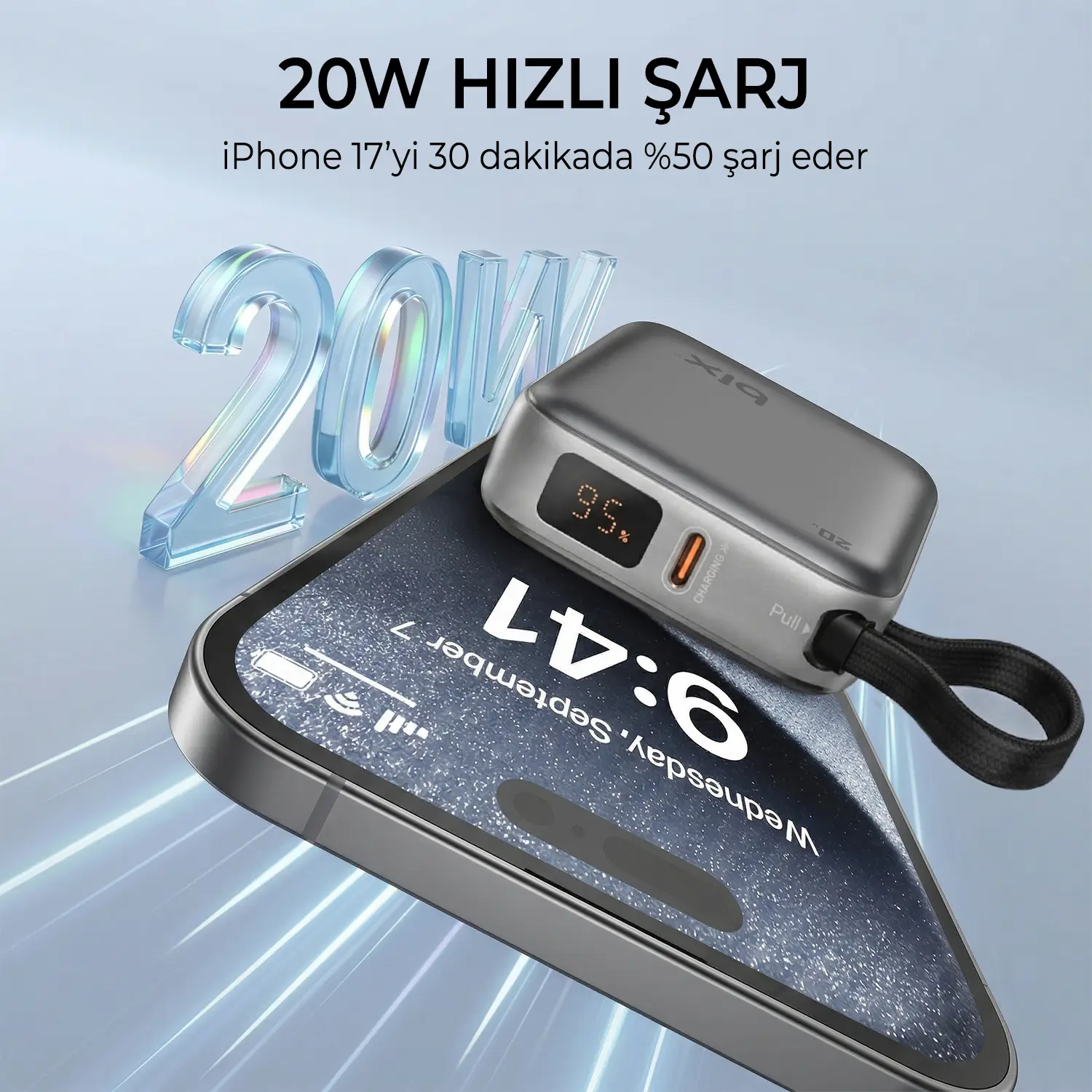 Bix PB119 10000mAh PD 20W Hizli Sarj Cihazi Dijital Göstergeli Mini Powerbank - Yesil