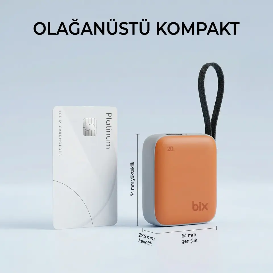 Bix PB119 10000mAh PD 20W Hizli Sarj Cihazi Dijital Göstergeli Mini Powerbank - Turuncu
