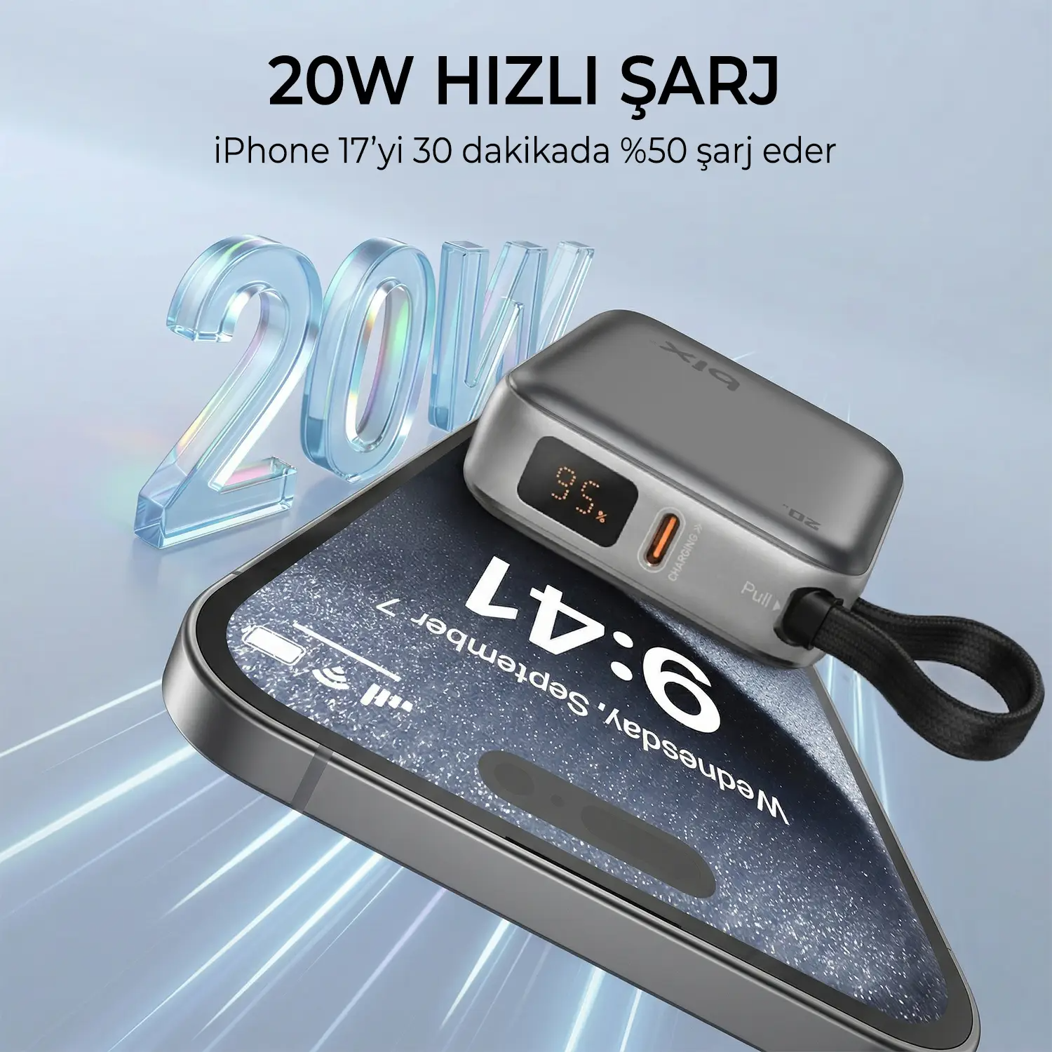 Bix PB119 10000mAh PD 20W Hizli Sarj Cihazi Dijital Göstergeli Mini Powerbank - Turuncu