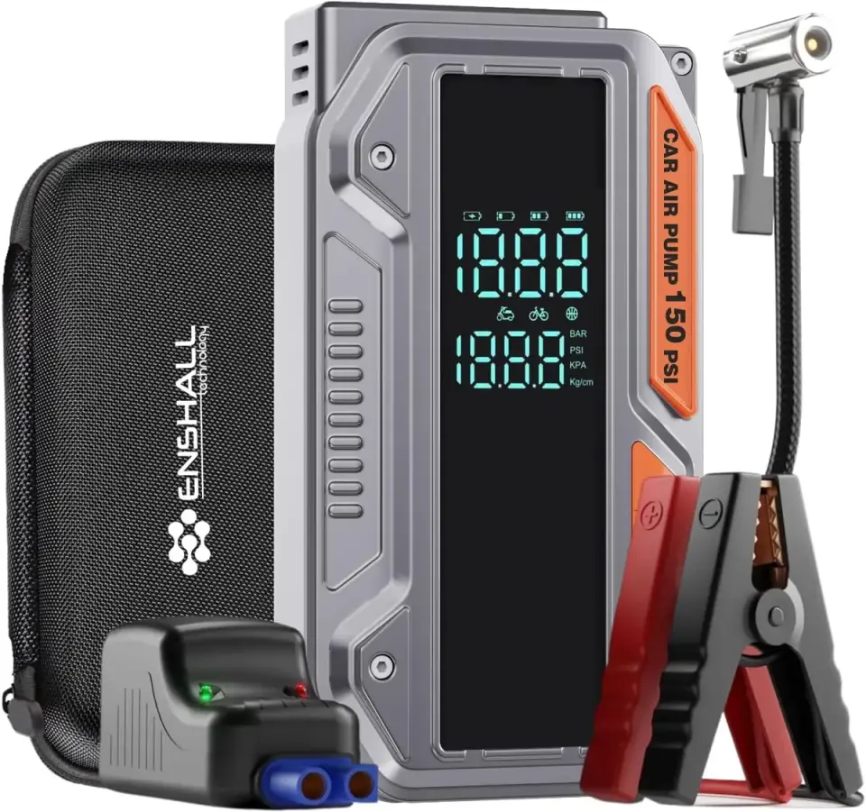 Enshall 10.000mAh Jump Starter Akü Takviyeli 1000A Tepe Akımlı Araç Lastik Şişirme Hava Kompresörü