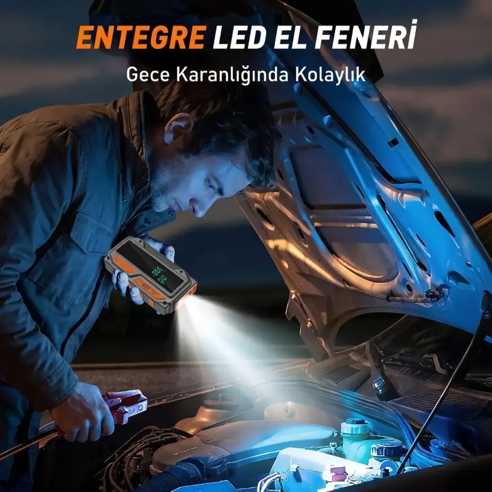 Enshall 10.000mAh Jump Starter Akü Takviyeli 1000A Tepe Akımlı Araç Lastik Şişirme Hava Kompresörü