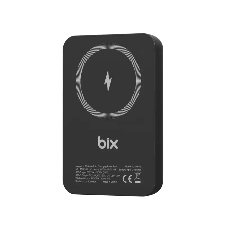Bix PB112 15W Manyetik Kablosuz Şarj ve 20W USB-C Hızlı Şarj Destekli 10.000mAh MagSafe ve Qi Uyumlu Mini Powerbank