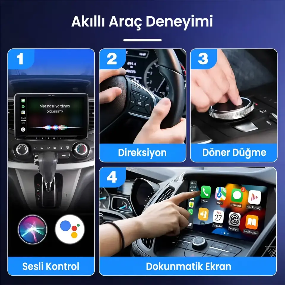 Bix Car Play Cb02 2.4G/5G WiFi CarPlay Android Auto Kabloludan Kablosuza Çevirici USB-A USB-C Çift Uçlu Hibrit Adaptör