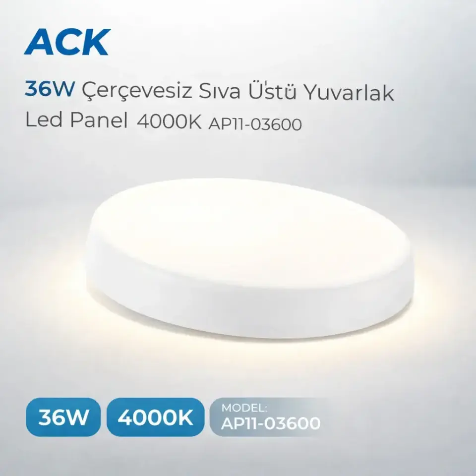 ACK 36W Çerçevesiz Siva Ustu Yuvarlak Led Panel 4000K AP11-03610
